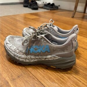 Hoka Gray and Blue Trail Shoes